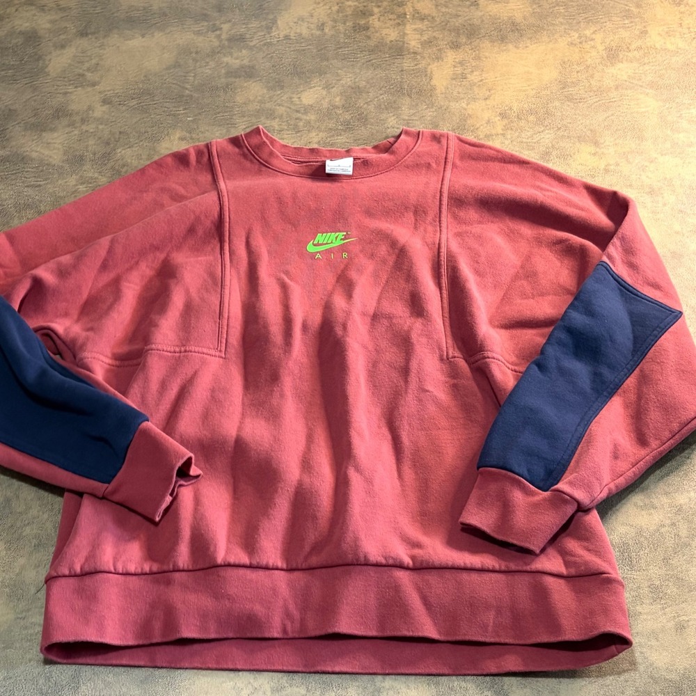 Nike Air Sweatshirt Mens Large Burgundy Neon Green Get Over Your Fear Of Heights